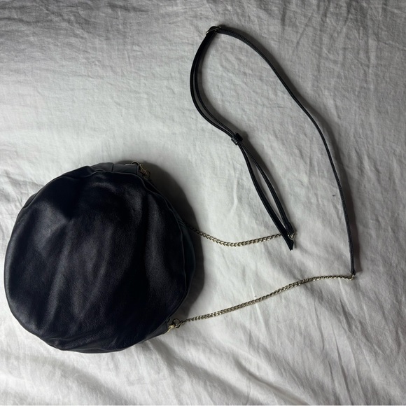 Black Upcycled Leather Circle Crossbody Bag with Chain Strap - Picture 4 of 5